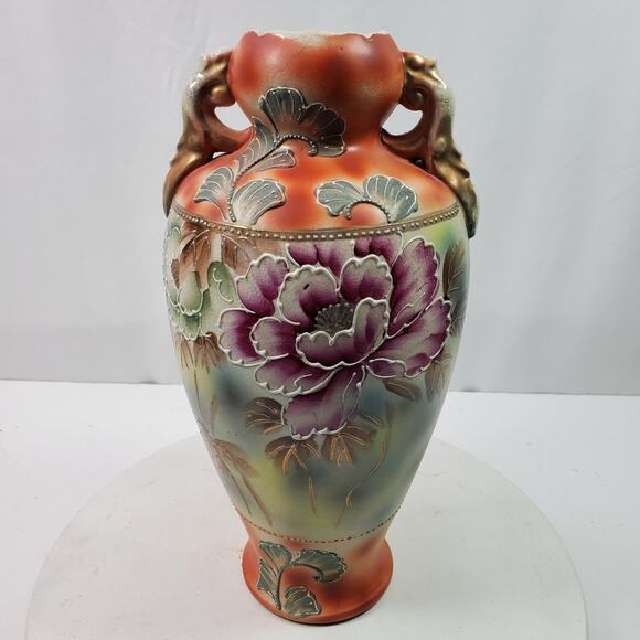 Antique Meiji Moriage Floral Rococo Hand Painted Vase 14 Inch Tall UNSIGNED - Picture 1 of 11